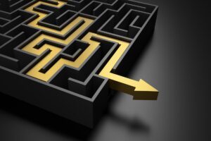 Dark maze with golden path